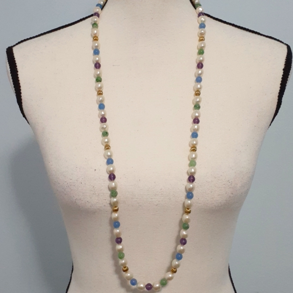 Vintage Faux Pearl and Stone Necklace